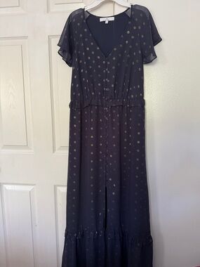 Marled Navy Maxi Dress with Gold Dot Print